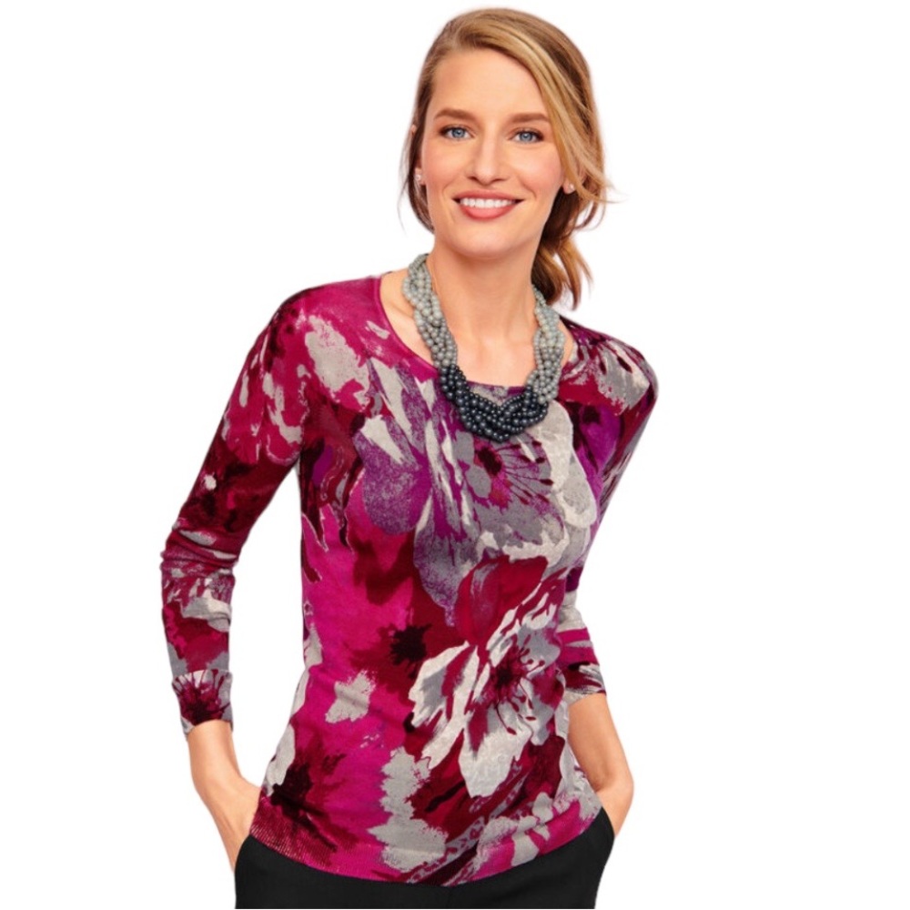 Talbots Floral Merino Wool Sweater